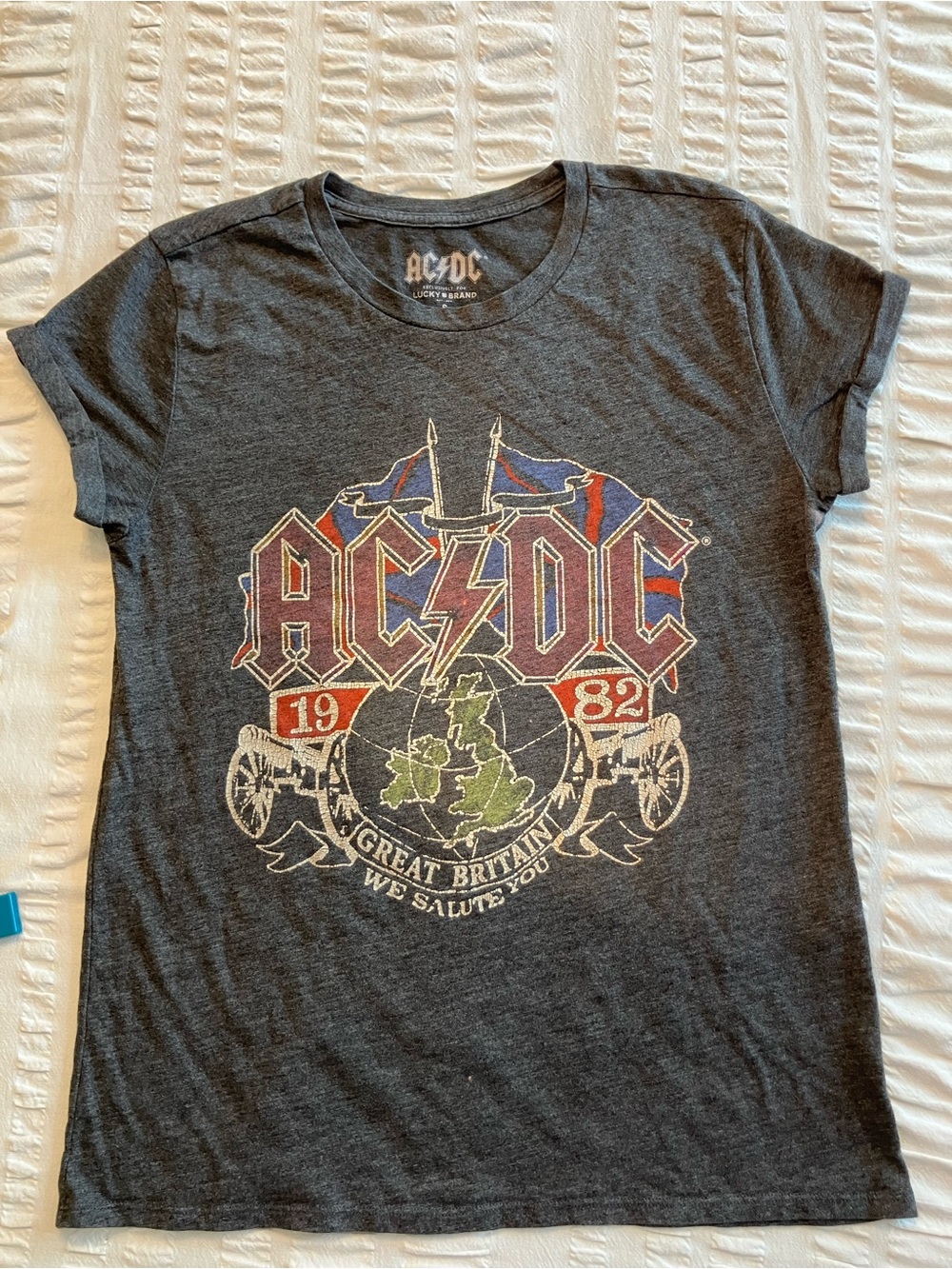 AC/DC Women’s Graphic Vintage Tee in Charcoal - Great Britain Design